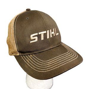 Stihl Snapback Hat Tan Olive Green Mesh Back Embroidered Cap One Size